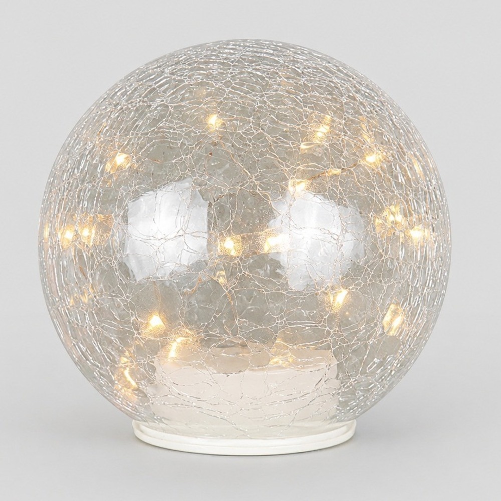 Crackled Glass Globe LED Fairy Light Battery Operated Warm White Decor 5 Inch